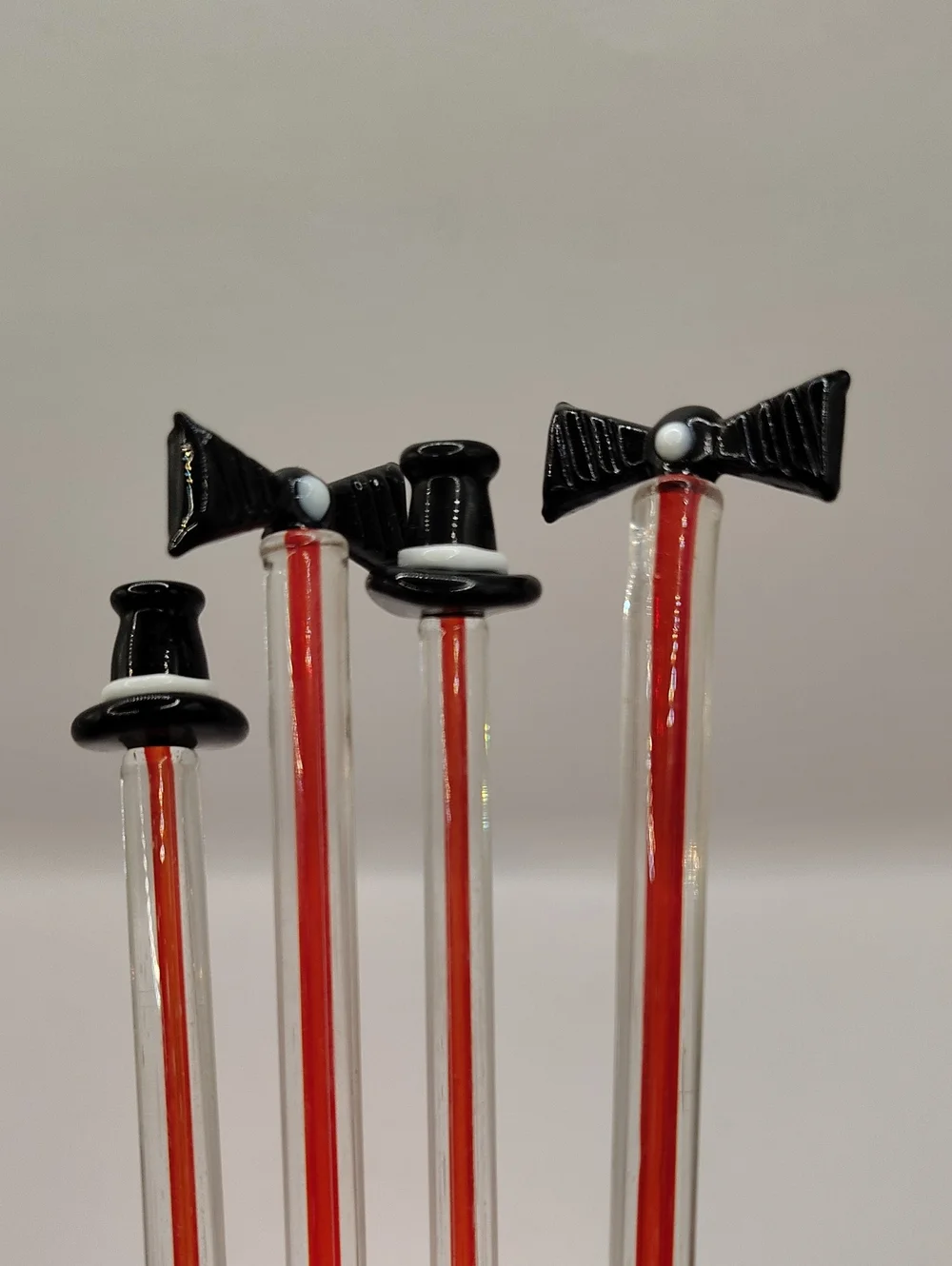 Vintage Blown Glass Top Hat And Bowtie Swizzle Stir Sticks, Set of 4